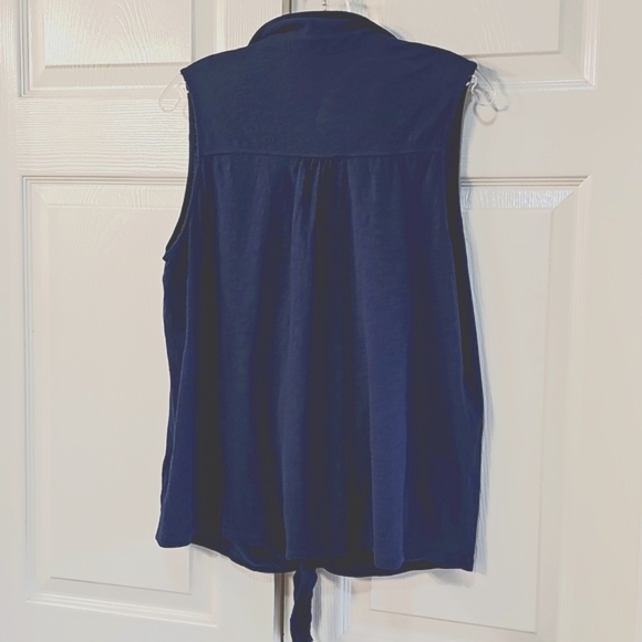 Time & Tru Sleeveless Button-Up Top W Bottom Tie Navy XL EUC - Picture 7 of 9